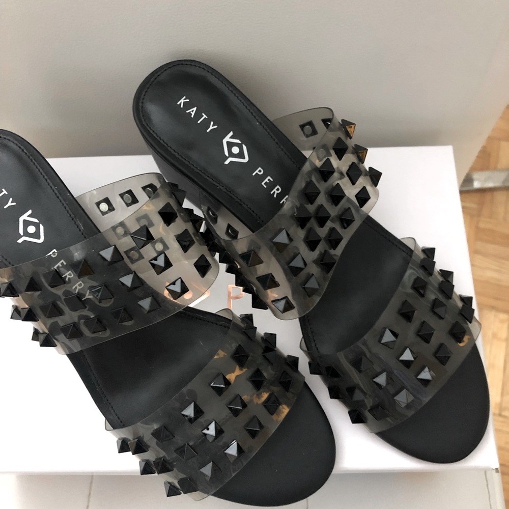 NWOT Katy Perry black studded Kenzie mule sandals.